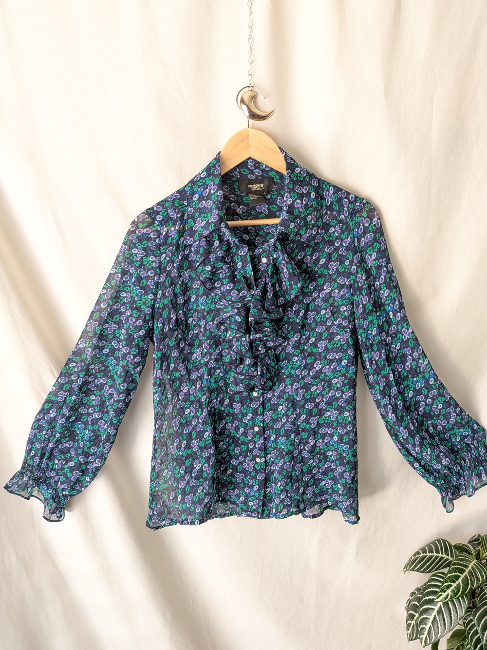 twiggy LONDON Navy Blue Floral Ruffle Tie-Neck Blouse